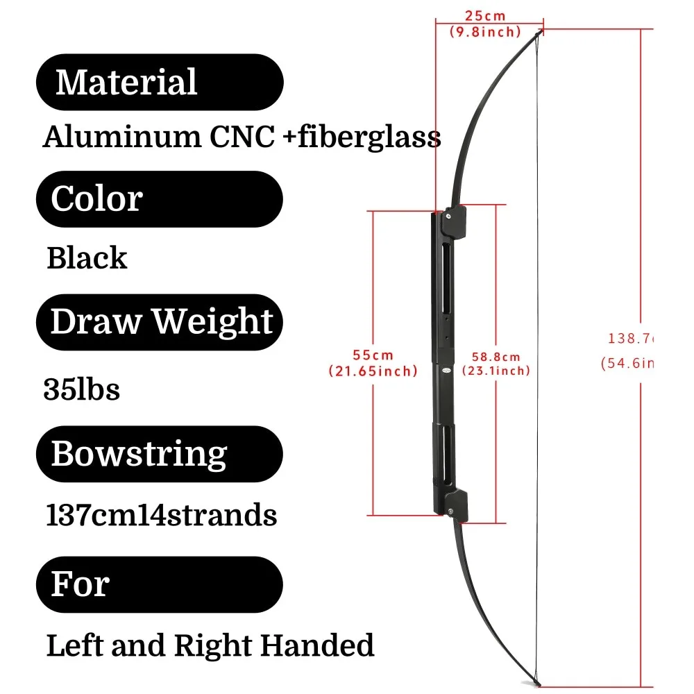 Arco largo recto plegable de 58 ", aluminio CNC, 35 libras, arco portátil, mano izquierda/derecha para accesorios de práctica de objetivo de caza - imagen 2