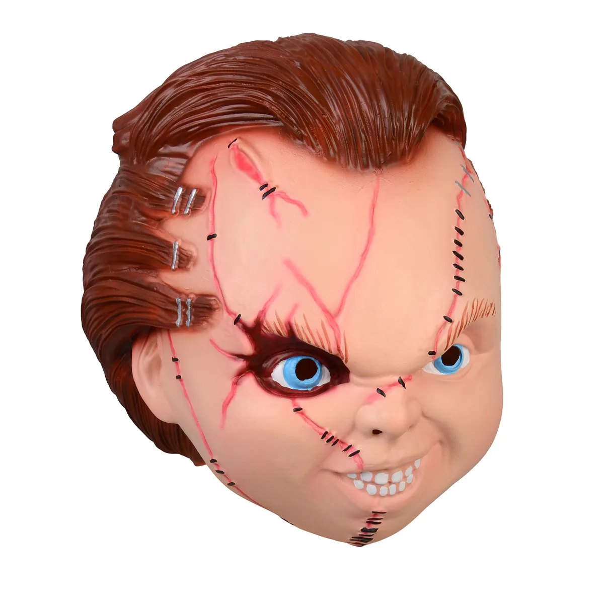 Casco de cara completa de látex para hombres y mujeres, máscara de Halloween, Chucky grande, Cosplay aterrador, sombreros de fiesta, accesorios de disfraz - imagen 3