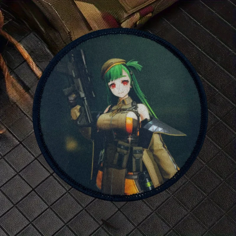Parche de insignia de moral de chica hermosa de pelo verde, brazalete táctico de animación, gancho y bucle, mochila militar, accesorios para sombrero, pegatinas - imagen 4