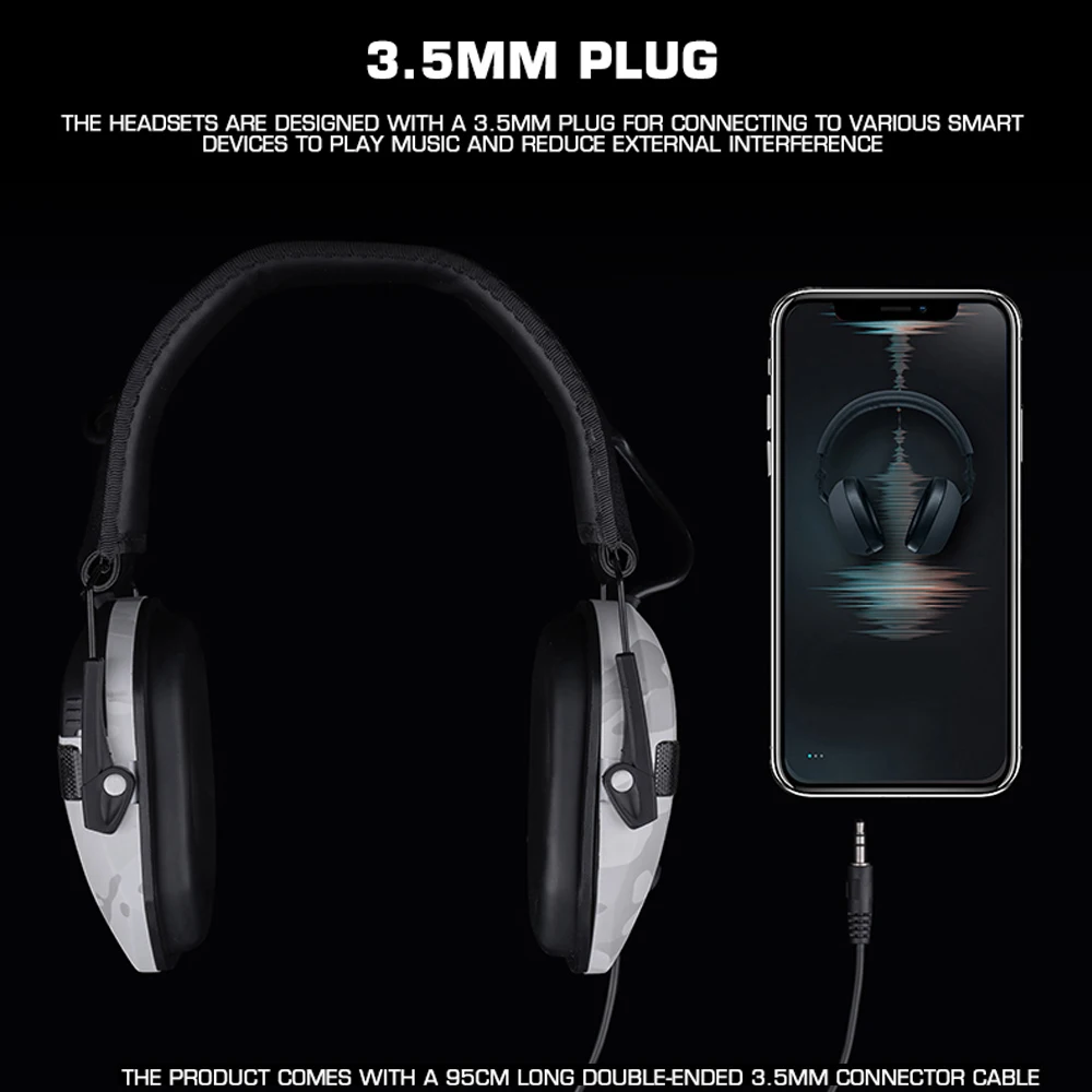 Auriculares electrónicos tácticos para disparar, reducción de ruido múltiple, ajuste de caza, juegos Airsoft, protección auditiva, enchufe de 3,5mm - imagen 5