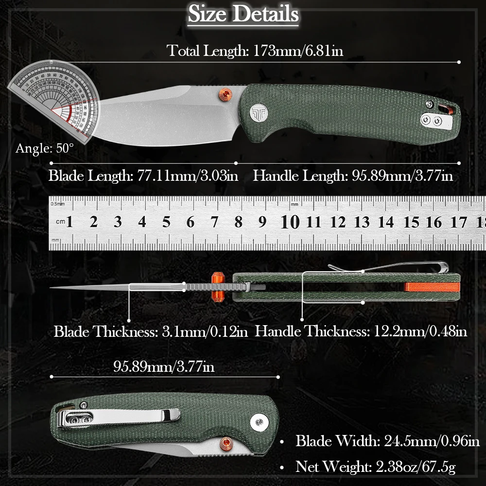 TRIVISA cuchillo plegable táctico de bolsillo con clip cobre Micarta - imagen 2