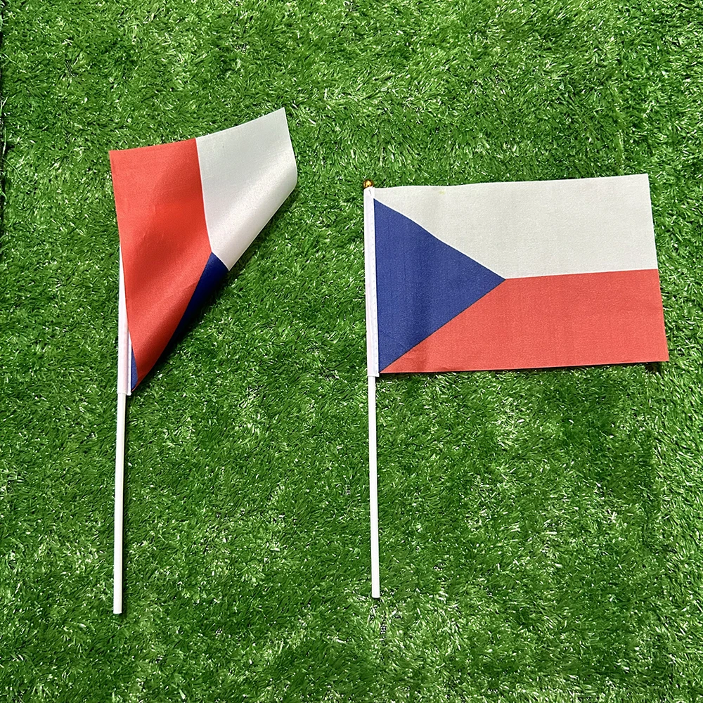 Bandera de cielo bandera de mano checa 10/20/50/100 Uds 21*14cm banderas ondeantes de mano checas con poste de plástico para actividades deportivas decoración del hogar - imagen 5