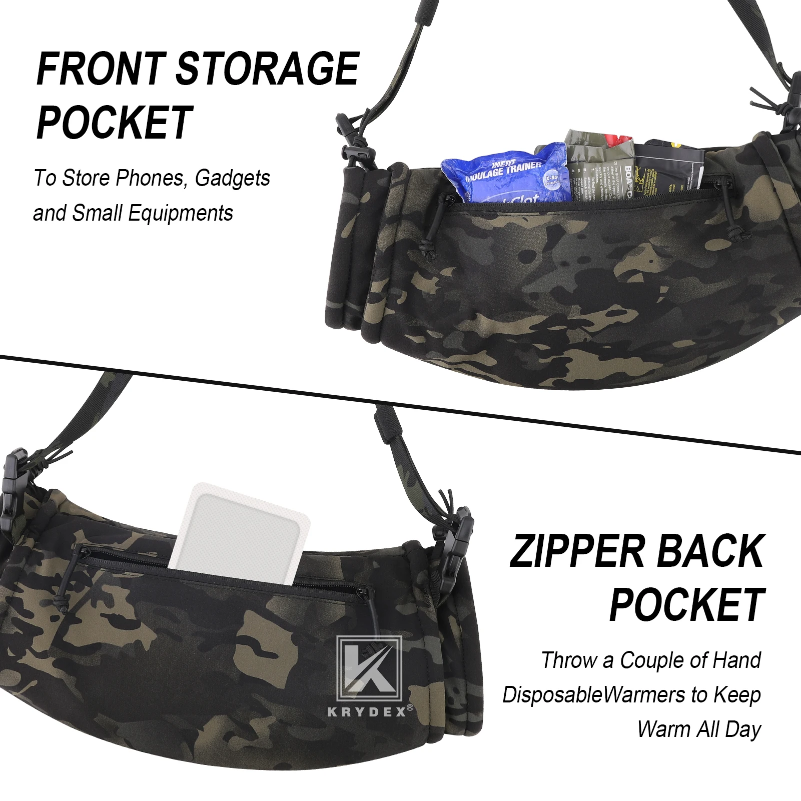 KRYDEX Bolsa calentadora de manos, manguito táctico de invierno con forro polar Sherpa, equipo resistente al agua para clima frío para acampar al aire libre, - imagen 5