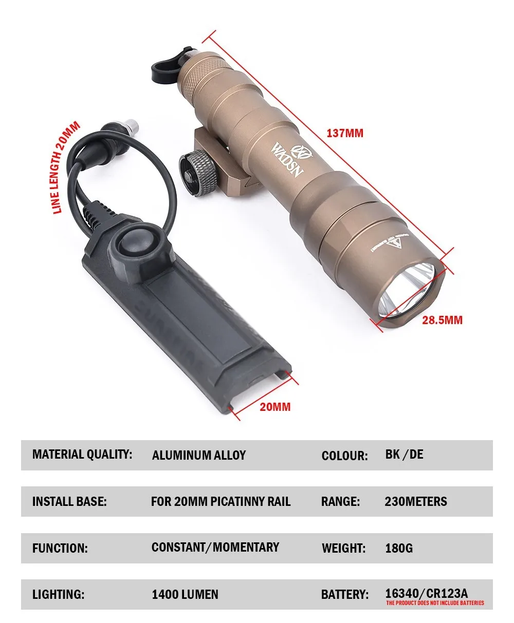 Wadsn, 1400 táctica, lumen M600DF, juego de linterna con interruptor de presión de doble función, potente, luz de caza, ajuste de 20mm - imagen 2
