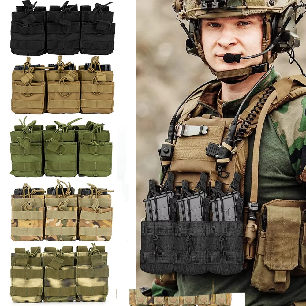 Bolsa táctica Triple para revistas AK 7,62 5,56mm M4 AR 15 bolsa para Rifle accesorios de caza bolsa táctica - imagen 3