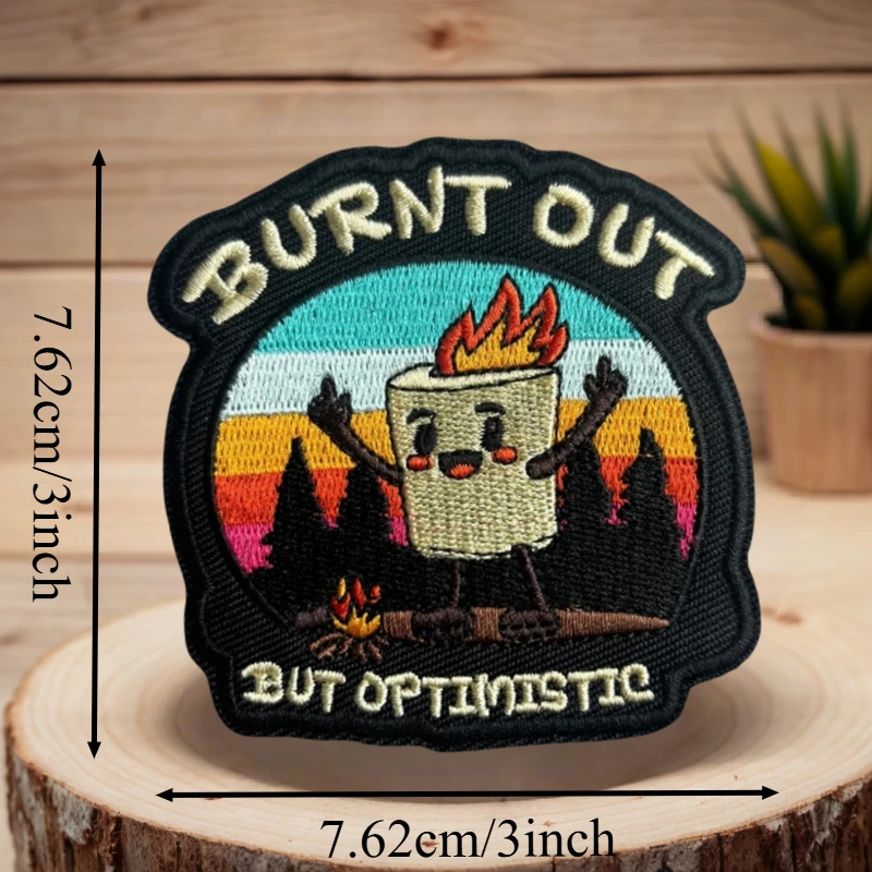 Parche bordado 3D quemado pero optimista, chaleco táctico, insignia de moral con gancho y bucle, pegatinas para mochila, parches para brazalete para ropa - imagen 3