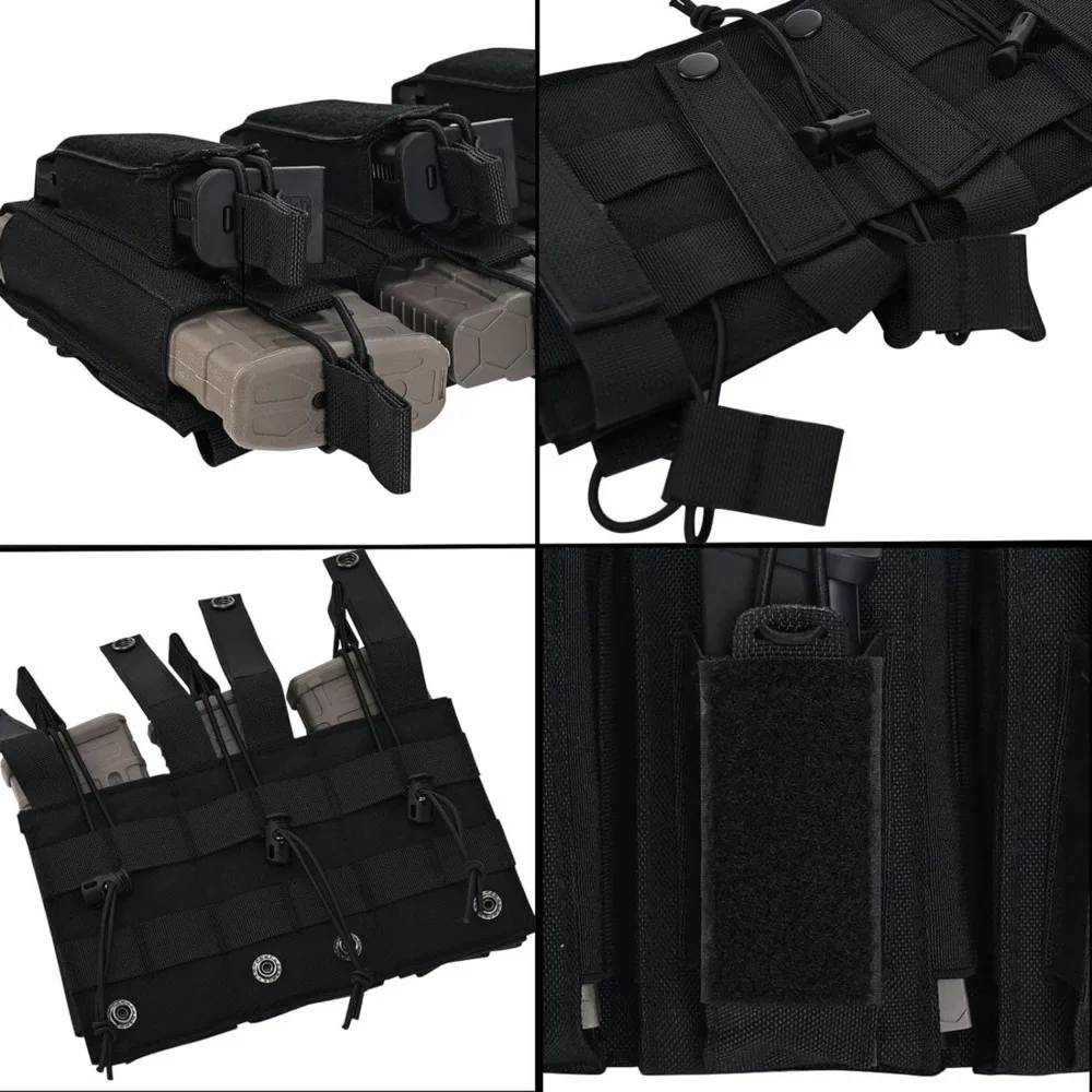 Bolsa de cargador Triple de 5,56 y 9mm, bolsa táctica Molle MAG, soporte de revista abierto, bolsa de pistola de Rifle 6 Mag para M4 M16 - imagen 4
