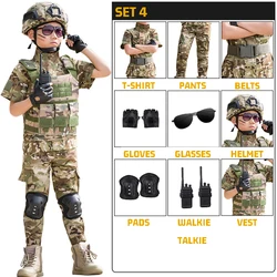 Conjunto de uniforme de entrenamiento militar al aire libre para niños, traje de pantalones superiores de camuflaje para niños, disfraz de combate de fuerzas especiales de la selva para niños y niñas