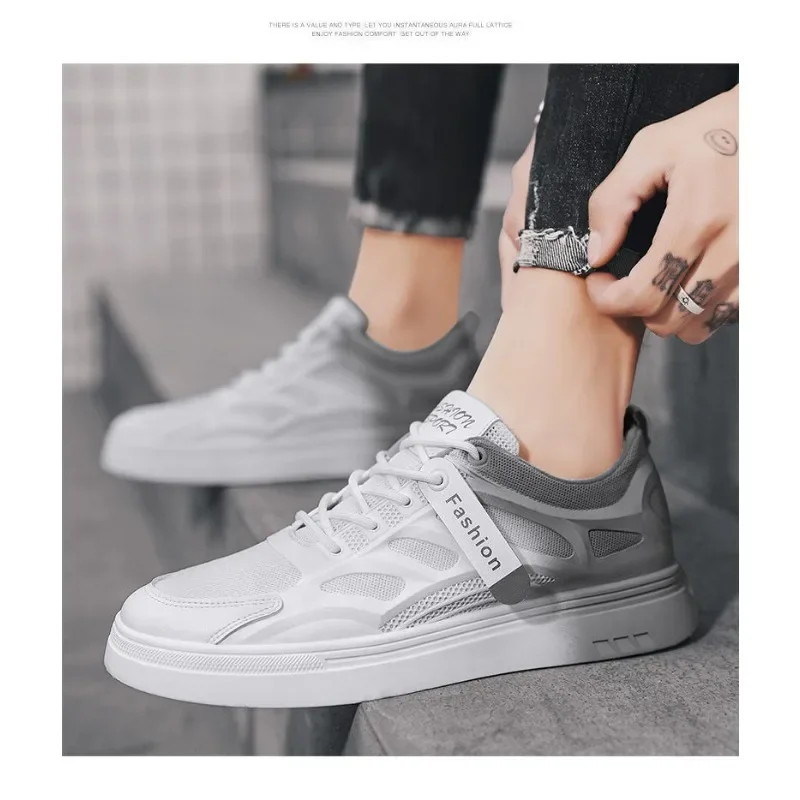 Zapatos informales a la moda para hombre, zapatillas de deporte de primavera para hombre, zapatos vulcanizados para hombre, zapatos blancos que combinan con todo, zapatos planos para hombre, zapatillas de tenis con plataforma con cordones - imagen 5