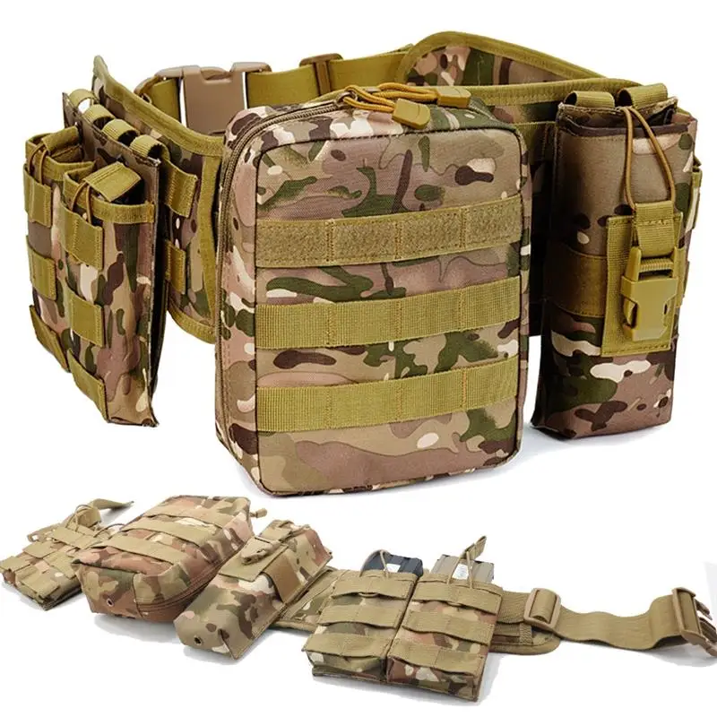 Cinturón táctico con bolsa GP, bolsa Mag y bolsa de Radio, cinturón de servicio de caza Multicam Molle Airsoft, conjunto de cinturón militar ajustable