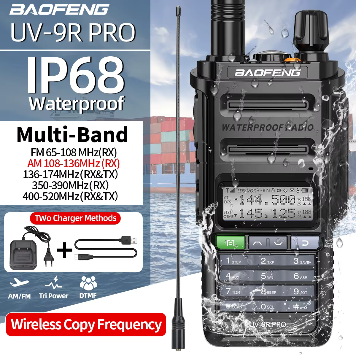 BAOFENG UV-9R PRO Walkie Talkie IP68 Impermeable Largo Alcance