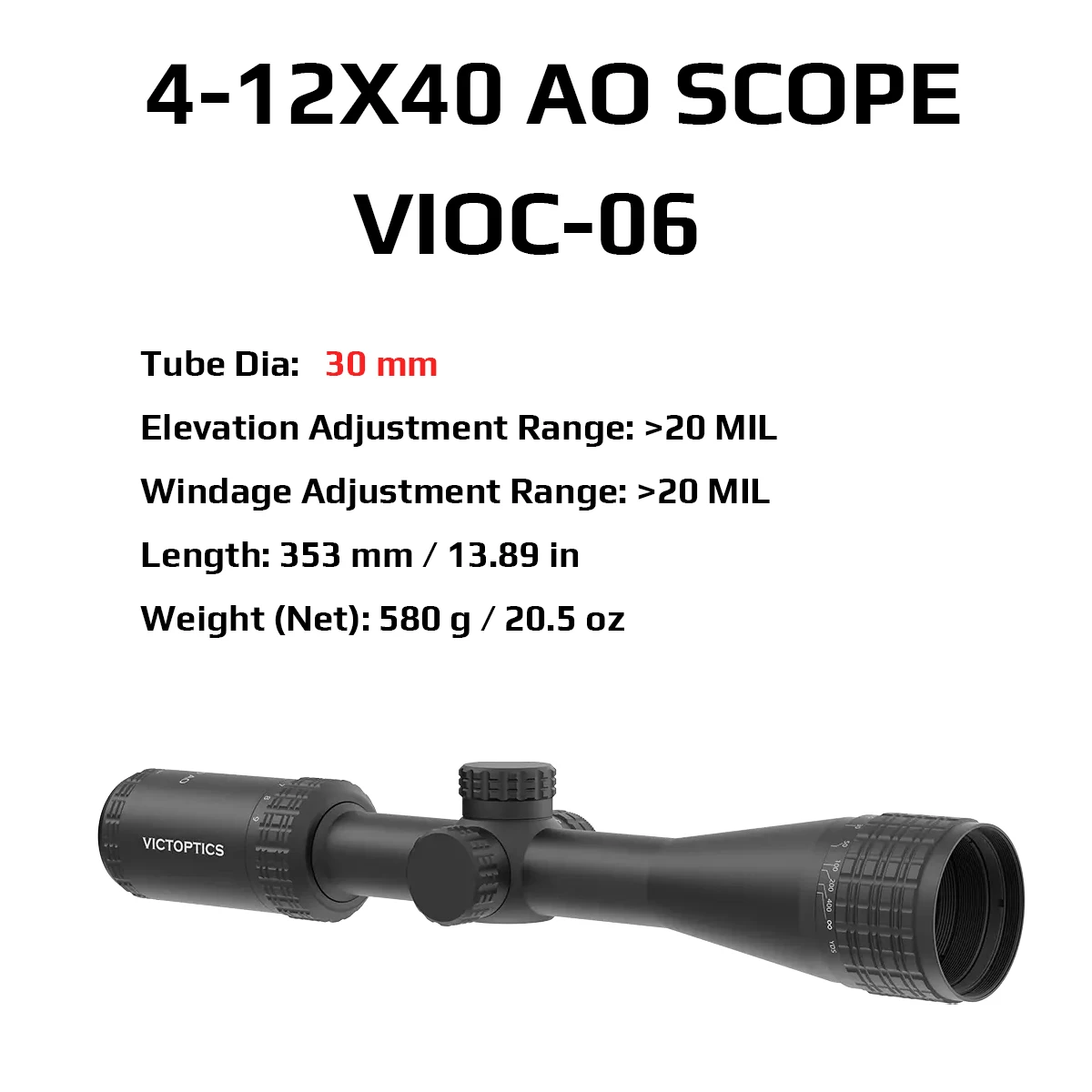 VictOptics SOI 4-12x40 AO/3-9X40 AO Alcance con diámetro de tubo 24mm/30mm, retícula iluminada rojo y verde de 5 niveles, SFP, para caza - imagen 5