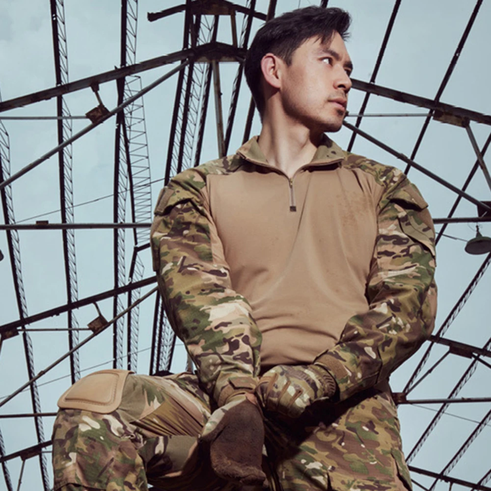 Camisa de combate de uniforme de camuflaje para hombre, camisa táctica de manga larga para exteriores, ropa de caza para acampar y Paintball - imagen 5