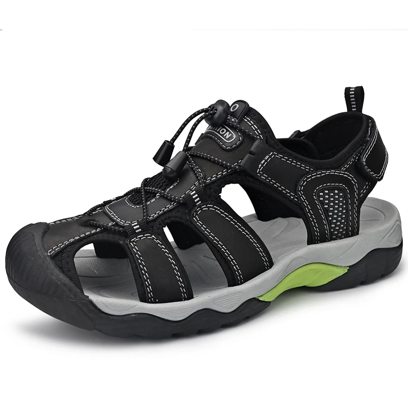 HIKEUP-zapatos de ocio al aire libre para hombre, sandalias de playa de piel de vaca de capa superior, zapatos de senderismo con suelas de goma, sandalias de verano absorbentes de sudor - imagen 4