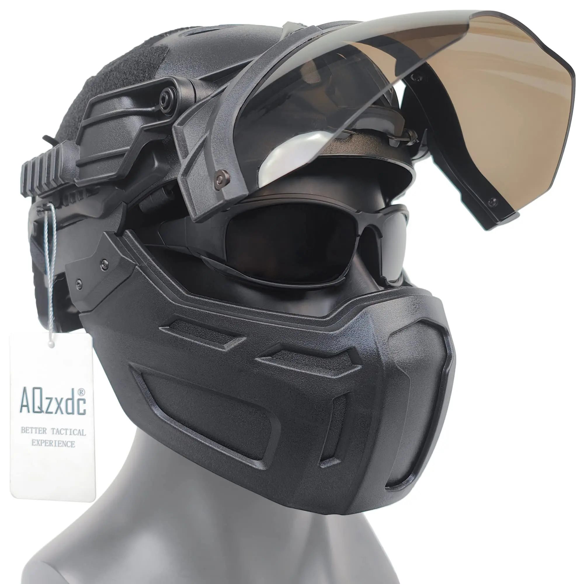 Conjunto de casco táctico rápido AQ zxdc con máscara Airsoft y visera, equipo de protección de Paintball de cara completa, para juego CS al aire libre, CQB - imagen 2