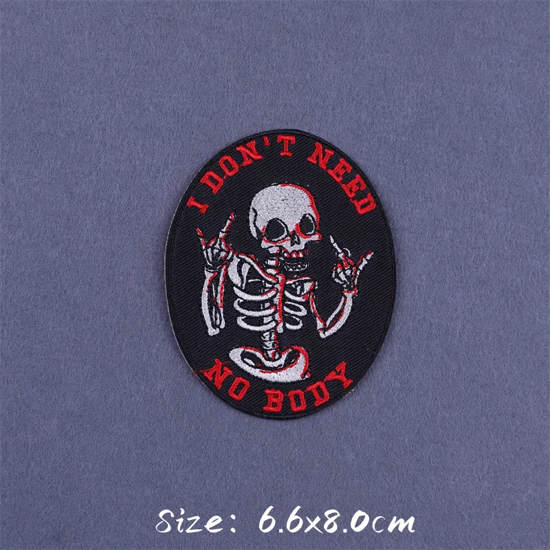 Parches térmicos de esqueleto para ropa, bordados de flores y rosas rojas, apliques de Calavera, Rock and Roll - imagen 3