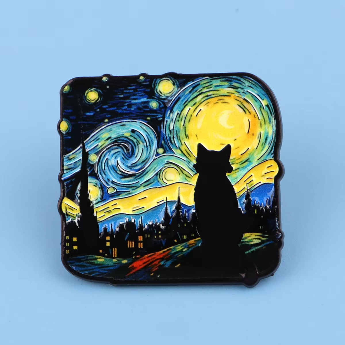 Pin esmaltado gato alienígena OVNI – Insignia Van Gogh para solapa - imagen 5