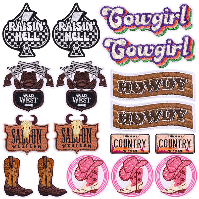 10 Uds. Venta al por mayor de parches bordados fusibles de vaquera occidental para ropa, parches termoadhesivos para ropa, insignias para coser DIY - imagen 2