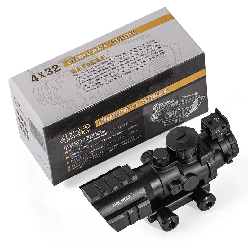 Mira telescópica de punto rojo 4x32, riel superior de 20mm, óptica de cola de milano, mira táctica para pistola de caza, Rifle, lupa Airsoft