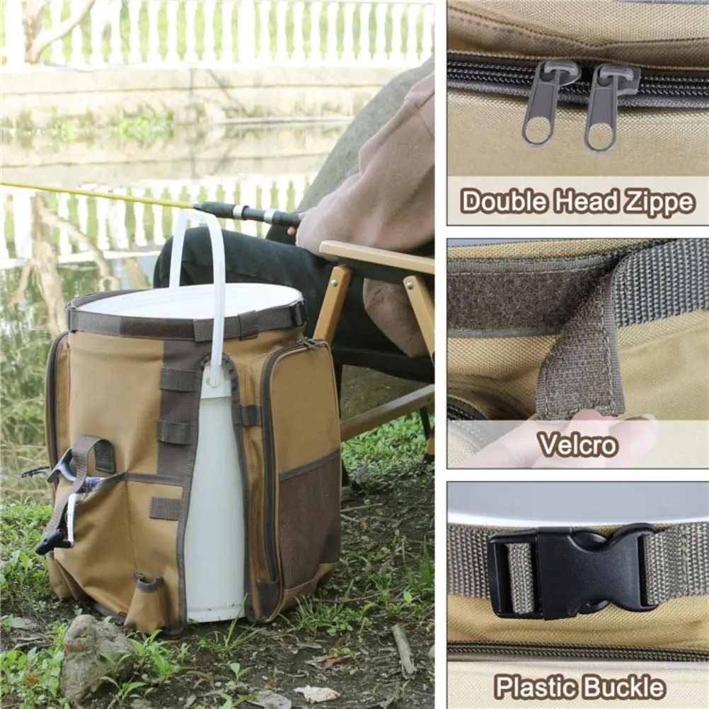 Bolsa de aparejos de pesca, organizador de cubo para acampar al aire libre, bolsa de almacenamiento de aparejos de pesca de gran capacidad, bolsa de jardinería para pesca y Camping - imagen 3