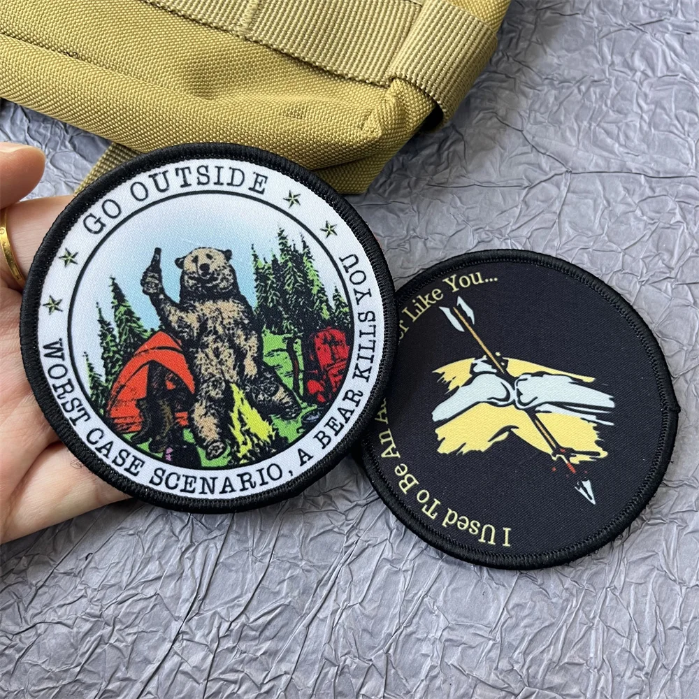 Mochila táctica de flecha a través de hueso, insignias de oso, parches militares para ropa, Parche de gancho y bucle, pegatinas para salir - imagen 3