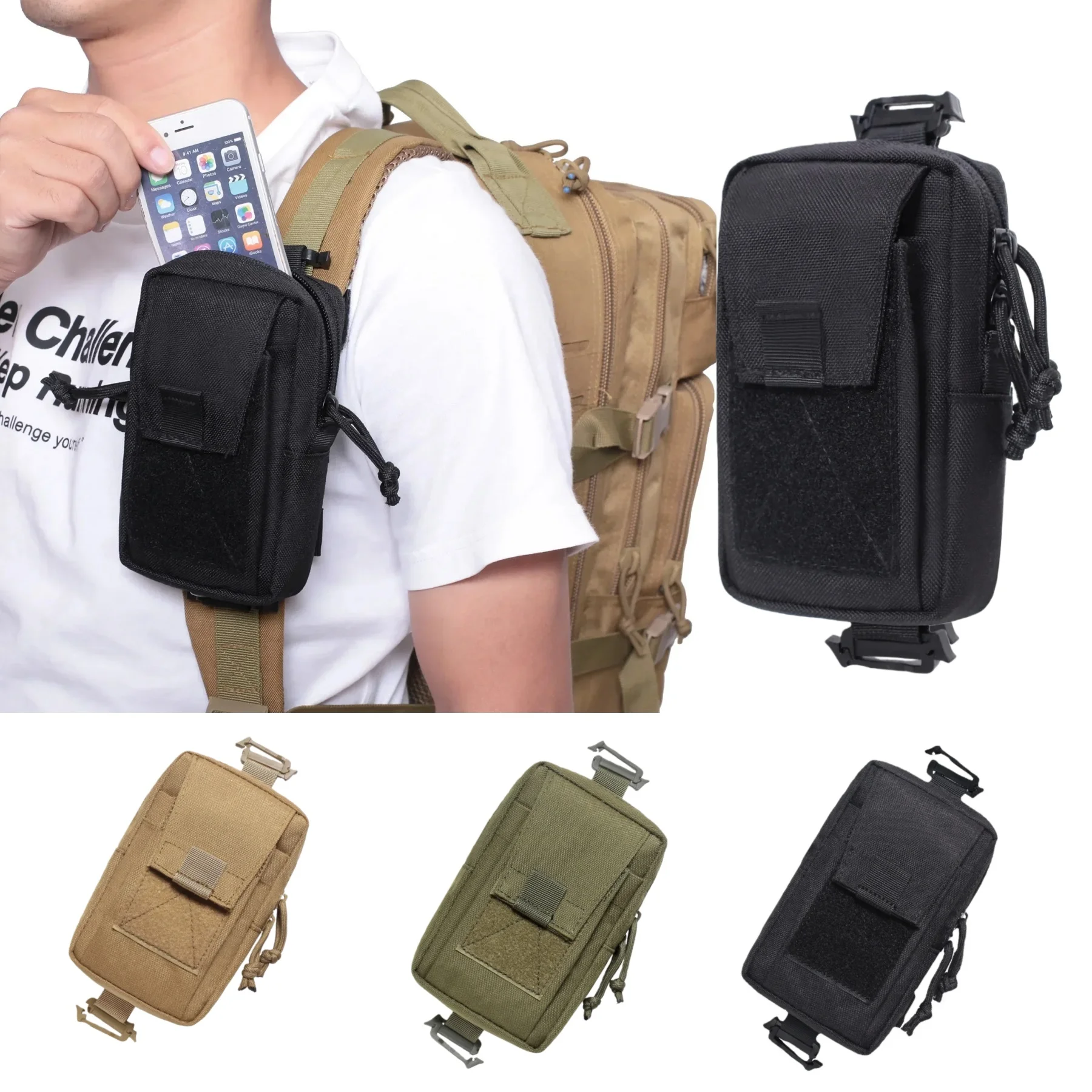 Mochila Molle con correa, soporte para teléfono, deportes al aire libre, correr, acampar, senderismo, caza, organizador de accesorios, herramienta EDC, bolsa de cintura