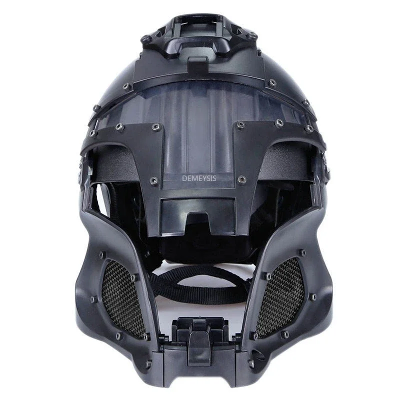 Casco táctico de cara completa Airsoft, malla de acero, lente de PC HD, cascos compactos para acampar, juegos de combate al aire libre - imagen 4