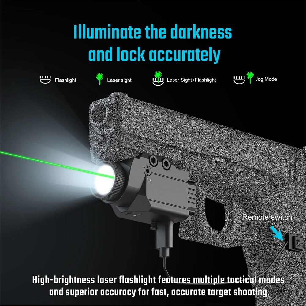 Combo de mira láser con luz de pistola de 1000 lúmenes para pistolas, Rifles, linterna táctica láser roja y verde para rieles Picatinny de 20mm - imagen 5