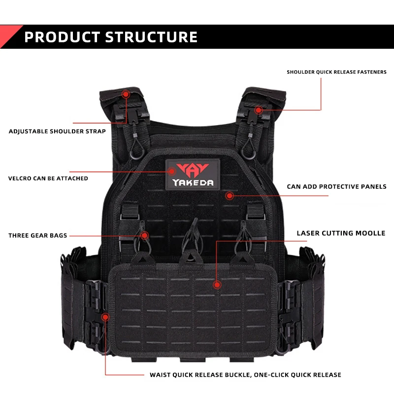 YAKEDA Chaleco Táctico Portaplacas Ajustable para Airsoft y Caza - imagen 5