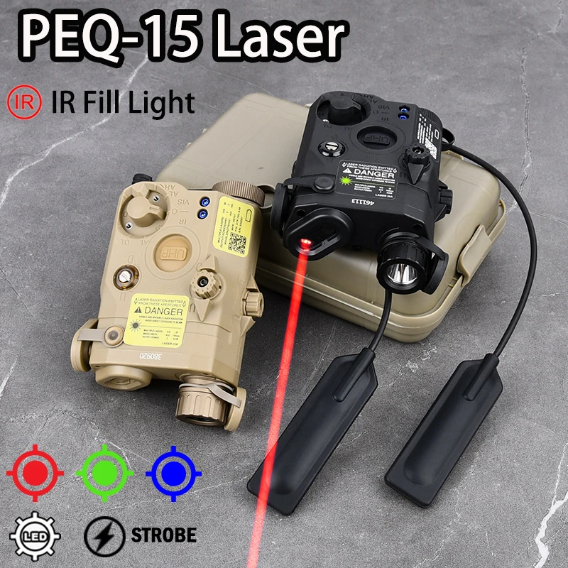 Táctico Airsoft AN/VHP PEQ-15 PEQ15 LA5C rojo verde azul punto IR luz de relleno láser indicador blanco LED estroboscópico Scout linterna PEQ - imagen 2
