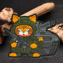 Parche de PVC de gato tanque, brazalete táctico de goma suave 3D con gancho y bucle, insignia decorativa de moral, parches adhesivos para mochila para ropa