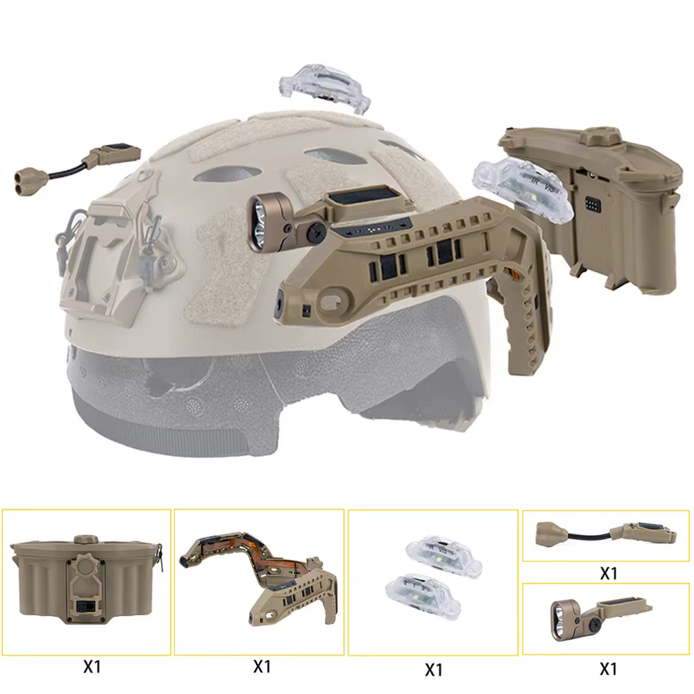 Sistema de rieles tácticos modular para casco Airsoft con linterna LED - imagen 3