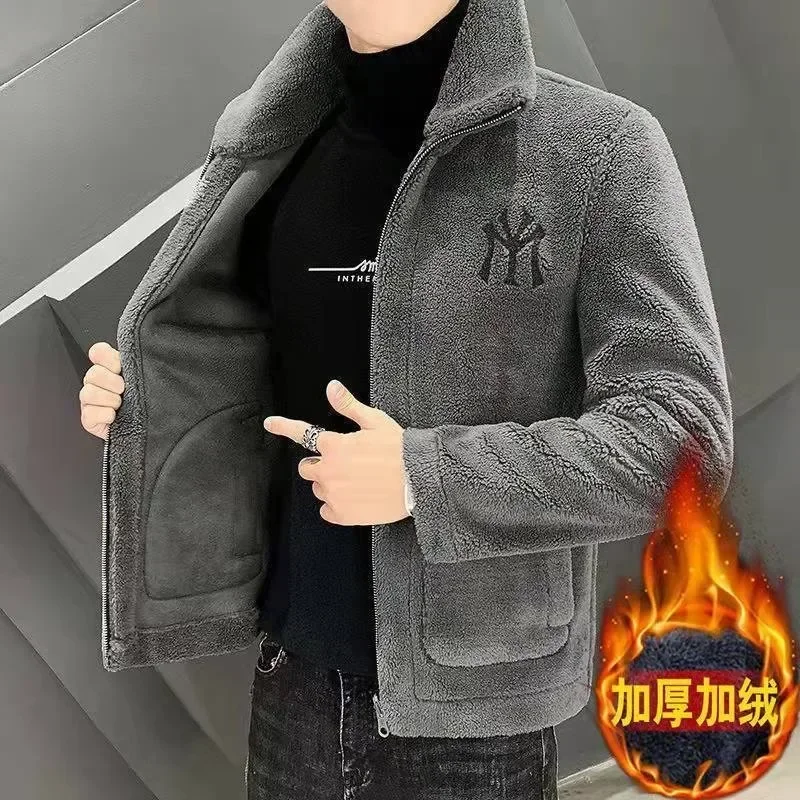 Chaqueta de lana de cordero de imitación para hombre, chaqueta de solapa con forro polar grueso, Popular, otoño e invierno, 2026 - imagen 2
