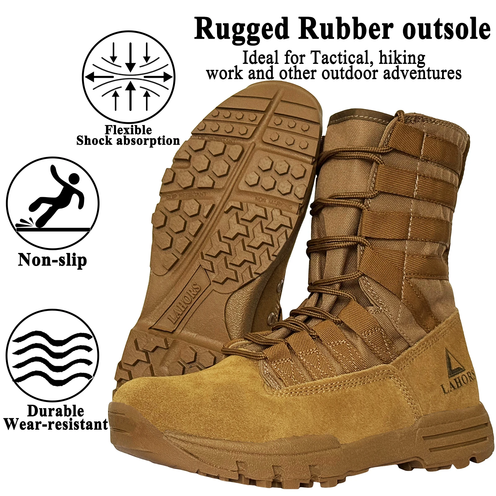 LAHORS ® Bota de combate táctica de cuero ligero para hombre, calzado militar para senderismo al aire libre, desierto, transpirable, hecho por el hombre - imagen 4