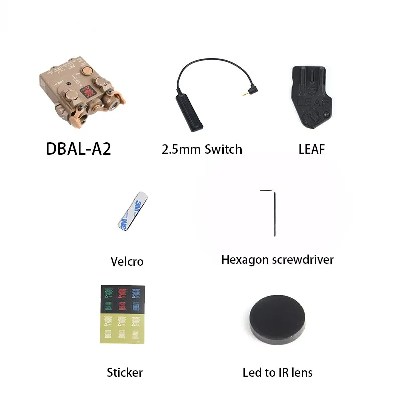 Tácticas Airsoft DBAL A2 de Nylon - Indicador Láser de Punto Rojo/Verde/Azul, Luz Blanca LED con Interruptor - Linterna Táctica para Airsoft, Caza y Armas - imagen 2