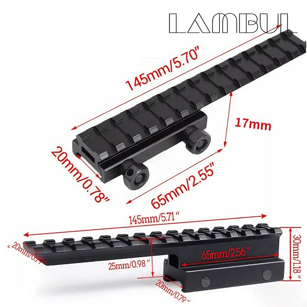Elevador táctico de 17/30mm, extensión de alcance de riel Picatinny, convertidor adaptador de Base de montaje elevador, soporte de extensión de cola de milano de 145mm para 20mm - imagen 4