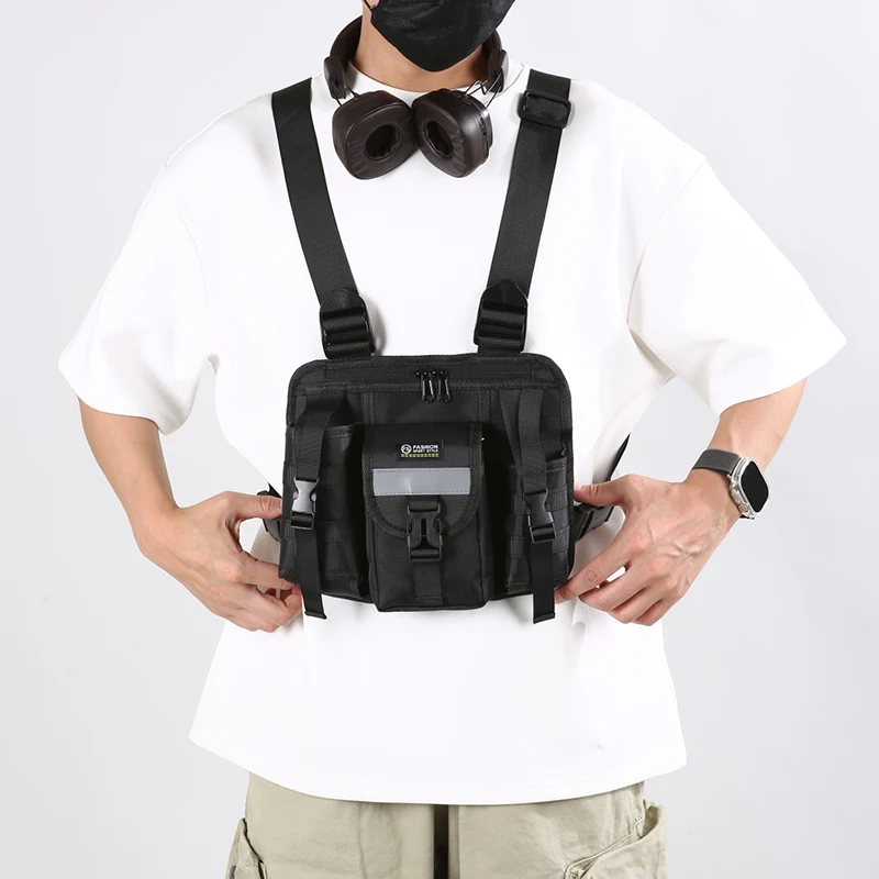 Bolsa de chaleco con función táctica para deportes al aire libre, multibolsillo, para senderismo, Camping, senderismo, mochila de entrenamiento, bolsa grande para herramientas en el pecho - imagen 3