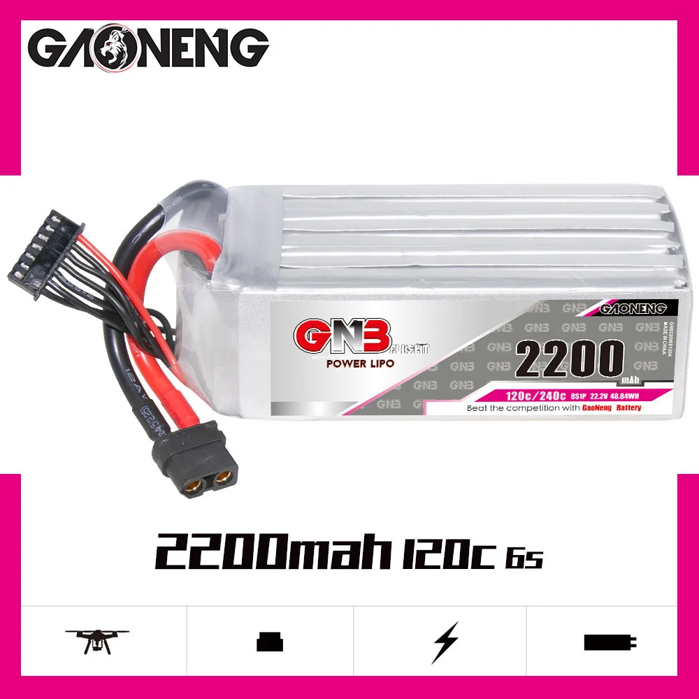 1/2 Uds GNB Lipo batería 2S 3S 4S 6S 2200mAh 120C con XT60 para RC coche barco Quadcopter helicóptero avión batería recargable - imagen 5