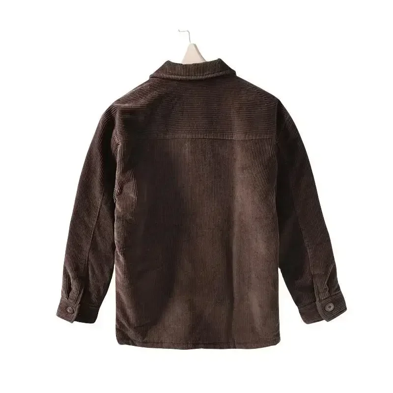 Otoño Invierno nueva chaqueta de algodón 100% para hombres abotonada abrigo Casual de pana prendas de vestir exteriores para hombres bolsillos ropa gruesa al aire libre - imagen 5