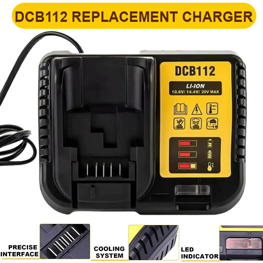 Cargador de batería DCB112, cargador de batería de litio de repuesto DCB206 DCB205 DCB204 DCB203 DCB120 para batería Dewalt de 20v