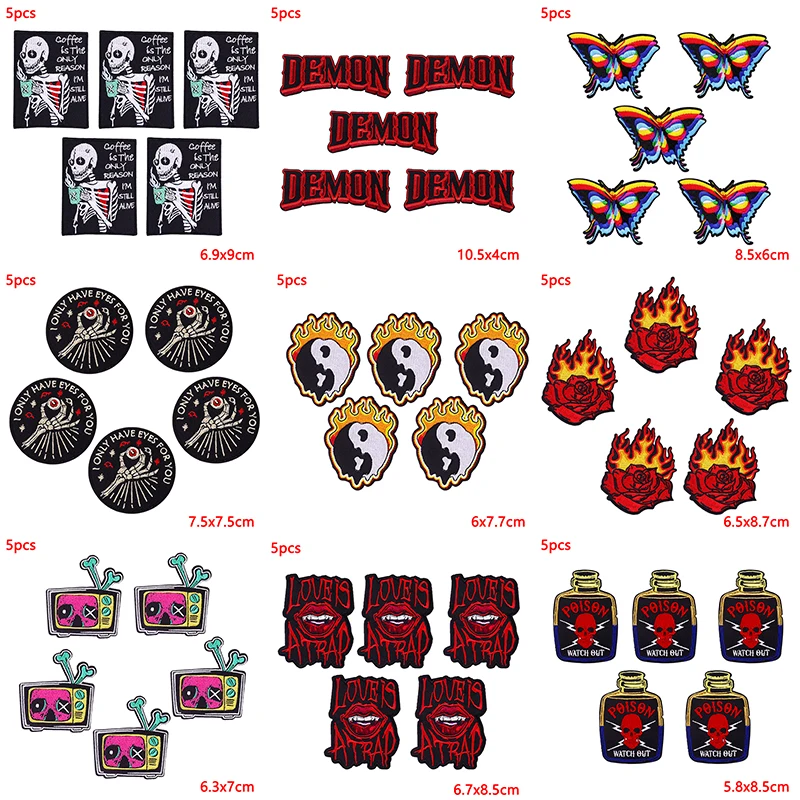 5 unids/lote parche Punk de Hip Hop parches para planchar para ropa parches bordados en ropa Diy mochila sombrero decoración insignias pegatinas