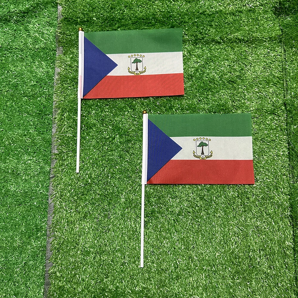 Bandera de mano de Guinea de la República ecuatorial, 10/20/50/100 Uds., 21x14cm, banderas ondeantes de mano de la República de la ecuatoriana con poste de plástico - imagen 2