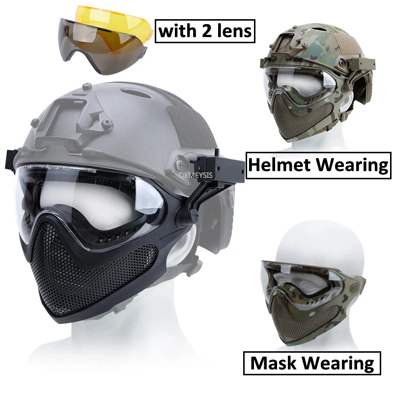 Máscara facial completa de Paintball con 3 lentes Airsoft CS tiro malla de acero protección transpirable cabeza usando casco máscaras equipo de caza