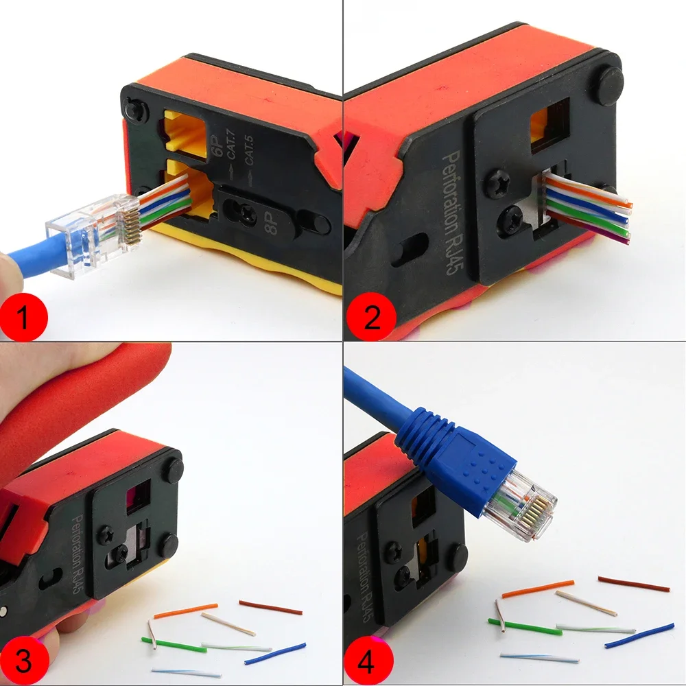 Tapas de conector cat7 50U + alicates de prensado CAT6A CAT7 CAT8 multiherramienta rj45 herramienta de red pelador hoja cortadora de cable ethernet - imagen 4
