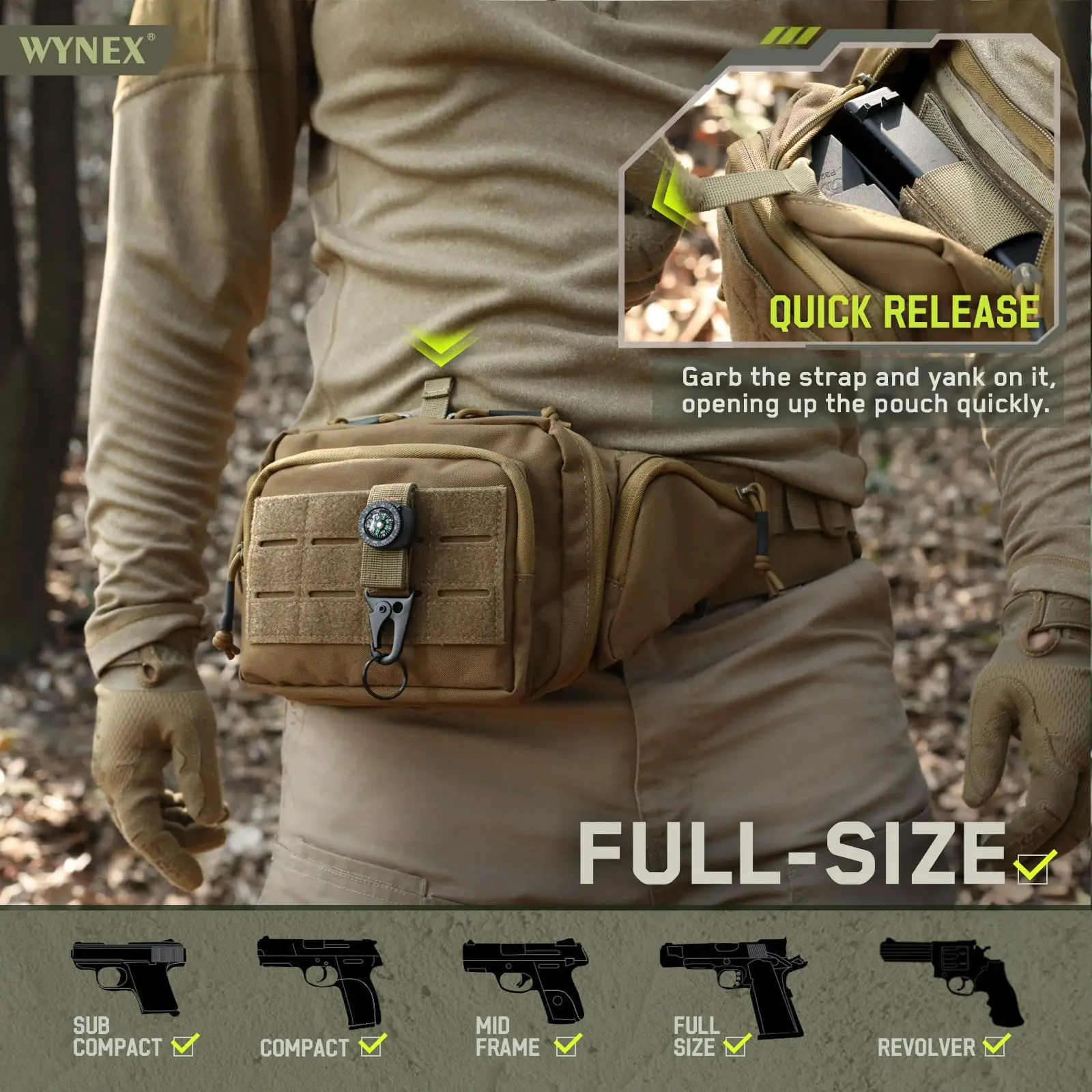 Riñonera táctica oculta para pistola, con funda Universal para pistola, riñonera EDC con Paracord ajustable, para hombres - imagen 5