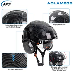 Casco de seguridad fibra de carbono con orejeras y gafas dobles