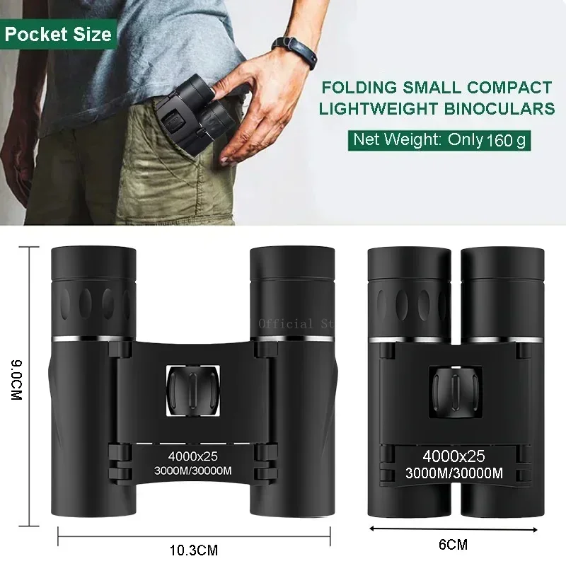 Binoculares potentes 4000X25 HD, Mini telescopio plegable de largo alcance de 3000M, óptica BAK4 FMC para Deportes de caza, viajes de acampada al aire libre - imagen 5