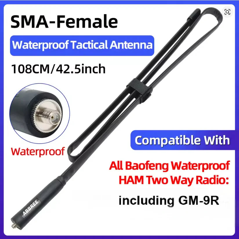 ABBREE GMRS 108CM/42, 5 pulgadas antena táctica impermeable SMA-hembra 462-467MHZ especialmente diseñada para Baofeng GM-9R Walkie Talkie