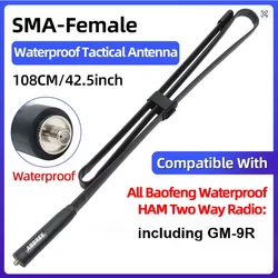 ABBREE GMRS 108CM/42, 5 pulgadas antena táctica impermeable SMA-hembra 462-467MHZ especialmente diseñada para Baofeng GM-9R Walkie Talkie