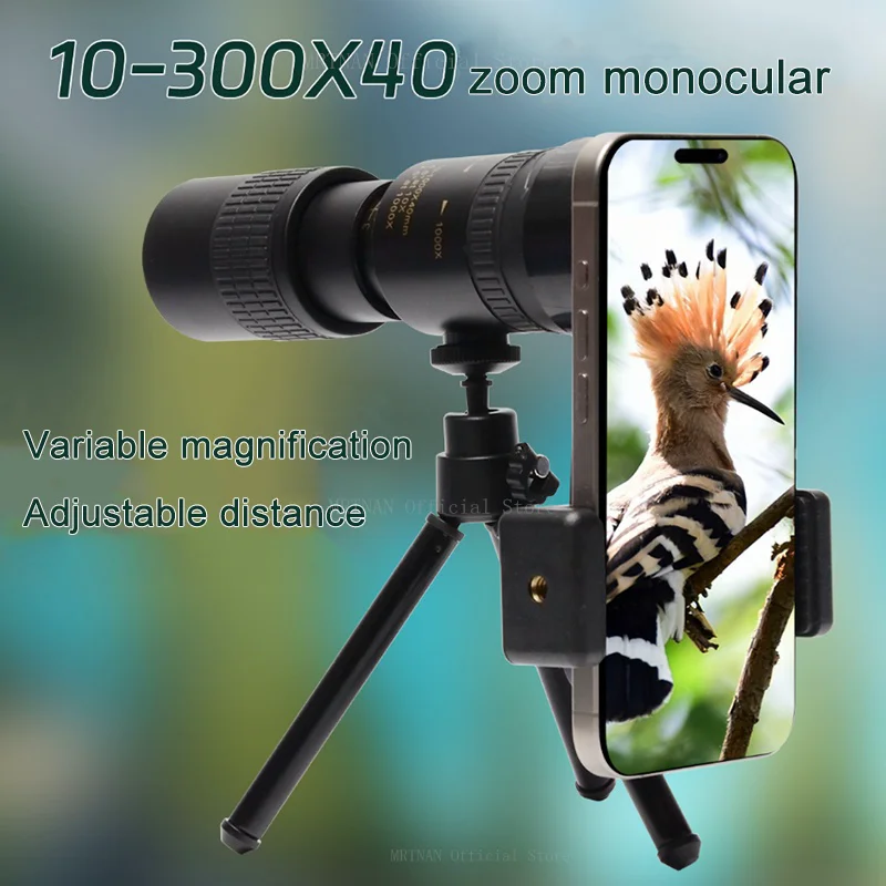 Telescopio Monocular profesional de largo alcance para caza y acampada, binoculares potentes portátiles HD 4K con Zoom 10-300x40, BAK4-Prisms - imagen 2